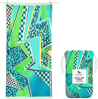 Dock & Bay Kid's Towel - Quick Dry, Sand Free - Compact, Lightweight - 100% Recycled - Includes Bag - Tide Skater - Large (160x90cm, 63x35)