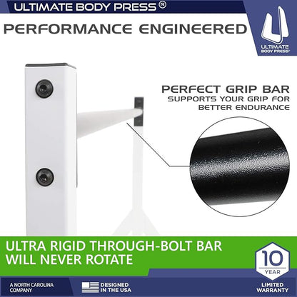 Wall or Ceiling Mount Pull Up Bar with 48” Straight Bar and 22” Risers, Double Wall Mounting Plates Fit 16” or 24” Studs and Joists by Ultimate Body Press