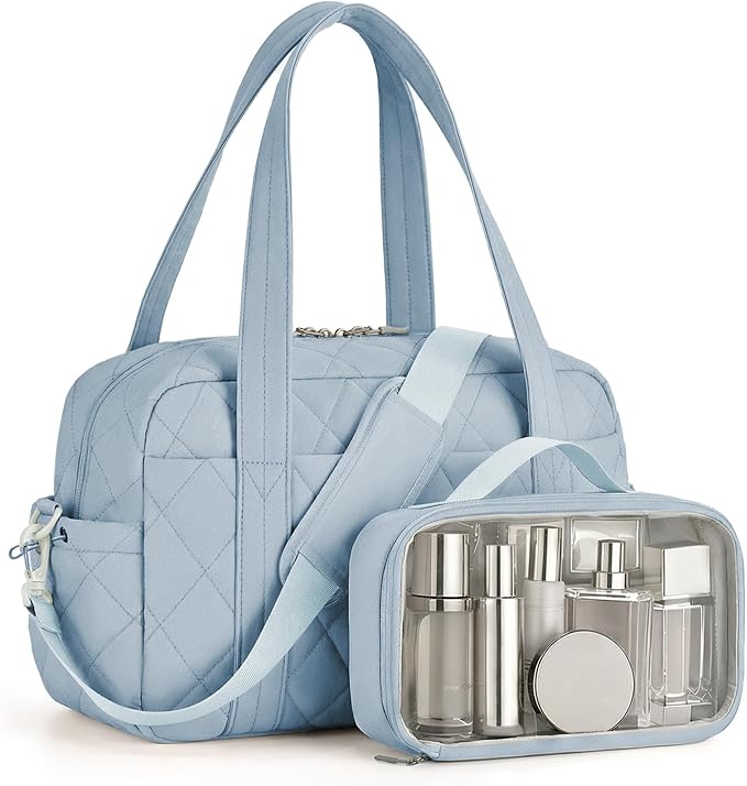 Percover Women Gym Bag with Toiletry Organizer Pouch, Quilted Workout Duffle with Compartments for Daily Fitness & Yoga, Locker-Friendly Soft Carry, Slate Blue
