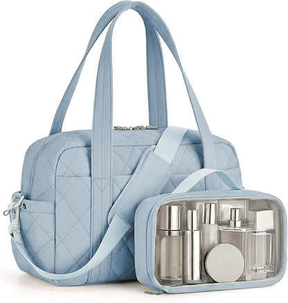 Percover Women Gym Bag with Toiletry Organizer Pouch, Quilted Workout Duffle with Compartments for Daily Fitness & Yoga, Locker-Friendly Soft Carry, Slate Blue
