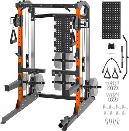 Power Cage, 2000LB Power Rack with Dual Independent Pulley System, Squat Rack with Adjustable Cable Crossover, Multi-Function Home Gym Workout Machine for Home