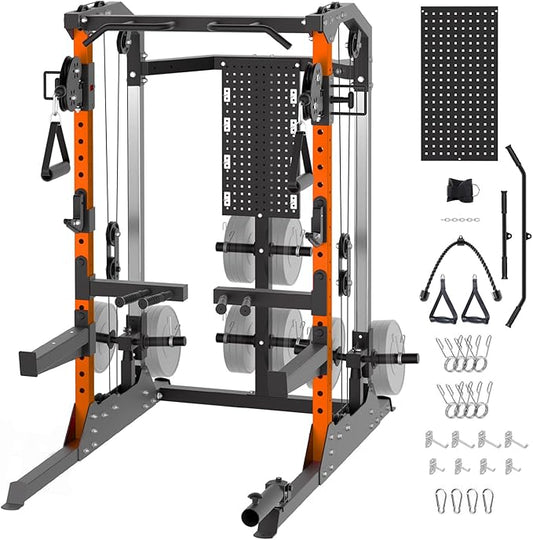 Power Cage, 2000LB Power Rack with Dual Independent Pulley System, Squat Rack with Adjustable Cable Crossover, Multi-Function Home Gym Workout Machine for Home