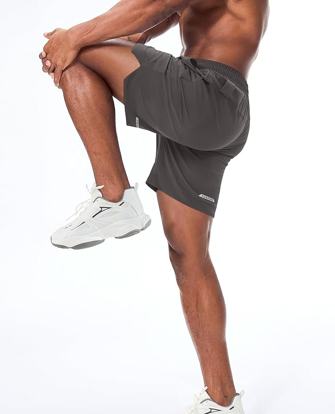 Running Shorts for Men 7 inch Inseam 2 in 1 Quick Dry Athletic Gym Workout Tennis Shorts with Phone Pockets