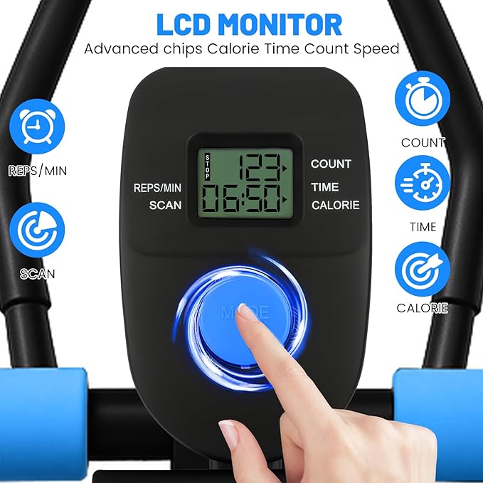Ab Machine, Adjustable Ab Trainer Machine for Abs Workout at Home Gym, Abdominal Trainer for Stomach Workout, Foldable Abdominal Exercise Machine with Knee Protection and LCD Monitor