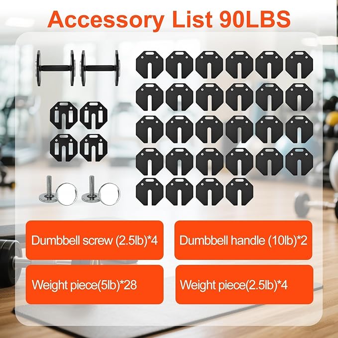 Adjustable Dumbbell Sets, Each 50/80/90/110/120LB Pairs Durable Steel Build, Free Weights Dumbbells Set of 2 with Anti-slip Handle, For Full Body Home Gym Workout Home Strength Training Equipment 50/80/90/110/120LBSX2