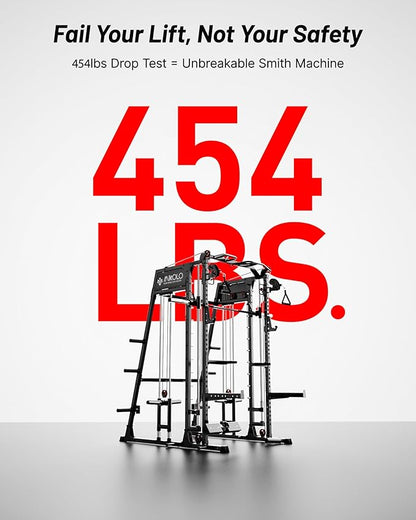 Mikolo M4 2.0 Smith Machine, 2200lbs Squat Rack with LAT-Pull Down System & Cable Crossover Machine, Training Equipment with Leg Hold-Down Attachment
