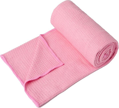 Eunzel 2 Pack Hot Yoga Towel, Non-Slip Yoga Mat Towel with Grip Dots Stickyfiber Sweat Absorbent Towel for Hot Yoga, Pilates and Workout 72" x 24", Pink