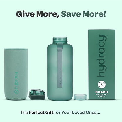 Hydracy Water Bottle with Time Marker -Large BPA Free Water Bottle & No Sweat Sleeve -Leak Proof Gym Bottle with Fruit Infuser Strainer & Times to Drink -Ideal for Fitness Sports & Outdoors