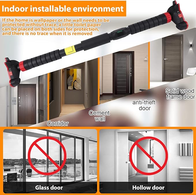 Pull Up Bar for Doorway with Level Meter, Heavy Duty Home Exercise Door Frame Pull Up Bar, Adjustable Strength Training Bar, No Screw Installation Needed, 440 LBS
