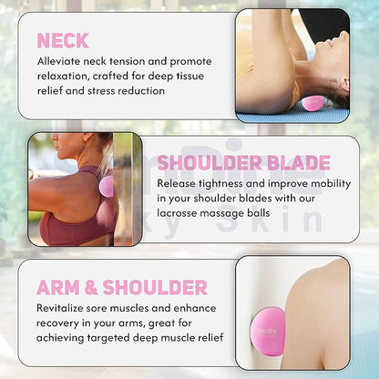 Lacrosse Massage Balls for Deep Tissue Massage - Release Tension Relieve Muscle Soreness Improve Flexibility - Ideal for Myofascial Release Trigger Point Therapy - 2Pack Yoga Balls by Sandine (Pink)