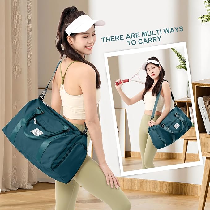 Gym Bag for Women with Shoes Compartment,Small Duffel Bag Sport bag with Toiletry Bag Overnight Travel Tote Bags Weekender Carry on Bag Personal Item Bag for Airlines Peacock Blue