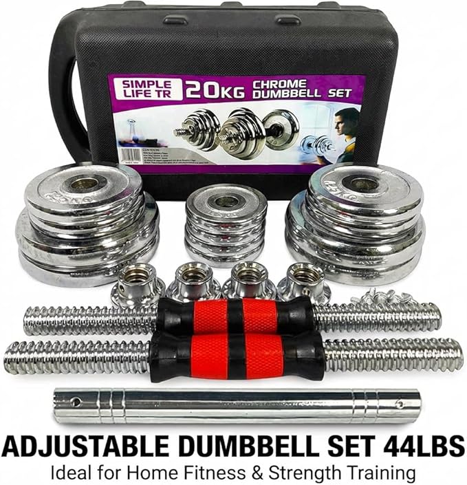 Adjustable Dumbbell Set 44lbs – 2-in-1 Home Gym Cast Iron Barbell & Dumbbell Kit with Carry Box, Stainless Steel Handles, 12 Weight Plates for Men Women Office Bedroom Full-Body Workout