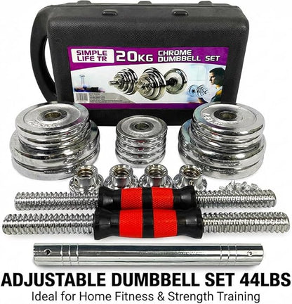 Adjustable Dumbbell Set 44lbs – 2-in-1 Home Gym Cast Iron Barbell & Dumbbell Kit with Carry Box, Stainless Steel Handles, 12 Weight Plates for Men Women Office Bedroom Full-Body Workout