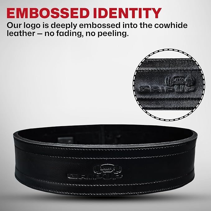 10mm Powerlifting Belt – Genuine Leather 4" Weight lifting Belt with Heavy Duty Lever Buckle for Squats, Deadlifts, Gym, Fitness, Bodybuilding – Lumbar Back Support for Men & Women