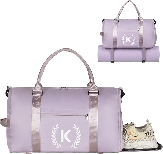 Gym Bag for Women, Personalized Duffle Bag with Shoe Compartment, for Yoga & Dance with Wet Pocket and Mat Strap.