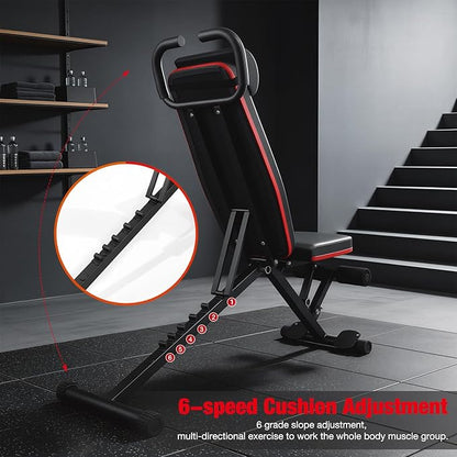 Adjustable Exercise Chair for Home Gym – Foldable Back Extension Bench for Core, Hip & Lower Back Workout – Multi-Functional Hyperextension Bench with Tension Rope for Full-Body Exercise