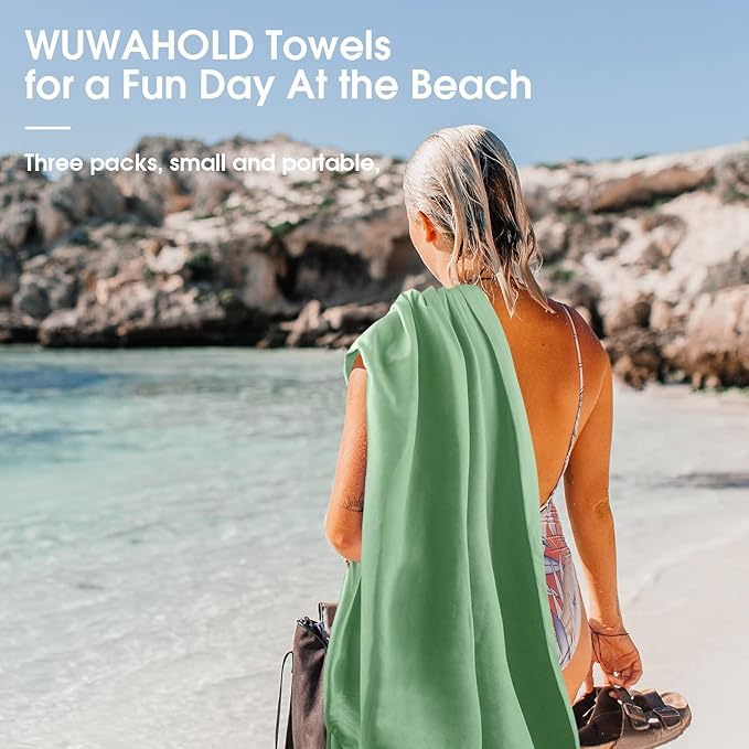 Camping Quick Dry Towel Set- 3 Pack, Soaking Up Sweat Microfiber Lightweight Sport Towels with Mesh Bag, Travel Towel Suitable for Camping, Beach, Gym, Yoga