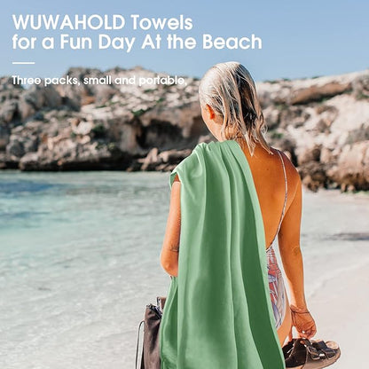 Camping Quick Dry Towel Set- 3 Pack, Soaking Up Sweat Microfiber Lightweight Sport Towels with Mesh Bag, Travel Towel Suitable for Camping, Beach, Gym, Yoga