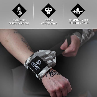 Improved Lifting Support & Stability - Gym Wrist Wraps for Weightlifting 14" Premium Quality Hand Wraps with Thumb Loop - Weight Lifting Wrist Wraps for Pain & Support