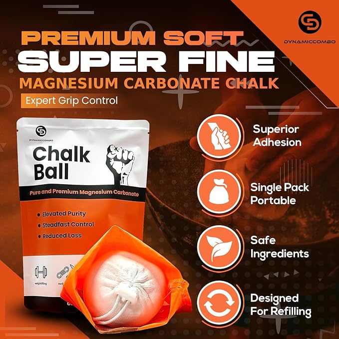 Climbing Chalk | Refillable Chalk Ball for Rock Climbing, Weight Lifting & Gymnastics | Storage Bag Included