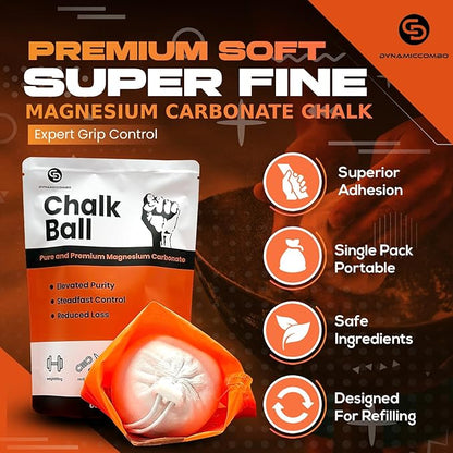 Climbing Chalk | Refillable Chalk Ball for Rock Climbing, Weight Lifting & Gymnastics | Storage Bag Included