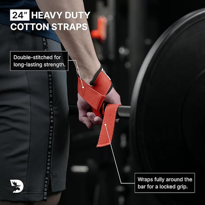 DMoose Fitness Lifting Straps 24" (Pair) - 5mm Padded Durable Wrist Straps for Weightlifting & Powerlifting - Cotton Lifting Strap with Silicone Grip for Men & Women - Deadlift Strap for Gym Workout