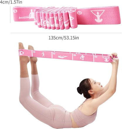 12 Loops Extra Long Yoga Stretching Band for Adults and Tall People, Adjustable Elastic Strap for Full Body Deep Stretch, Home Pilates, Ballet, Dance, Physical Therapy, Flexibility Training
