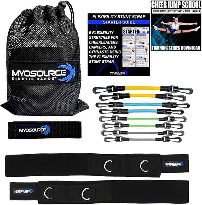 Cheer Kinetic Bands – Leg Resistance Bands for Cheerleaders | Improve Flexibility, Jumps, Stunts & Tumbling | 4-Level Resistance System with 12 Stunt Strap Colors + Digital Training Downloads