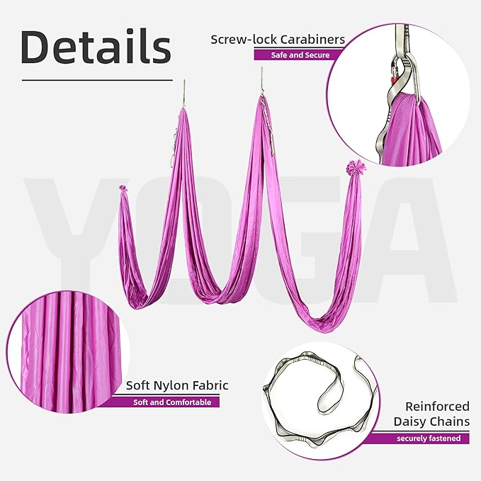 HECASA Aerial Silks Yoga Swing Set, Aerial Yoga Hammock w/Daisy Chain for Home, Inversion Exercises, Strength Training and Starter Kit