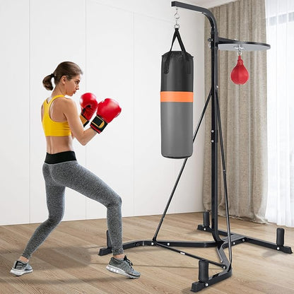 Goplus Punching Bag with Stand for Adults, Free-Standing Heavy Bag Stand with Height Adjustable Speed Bag for Boxing, Sandbag Rack Bracket Station for Home Gym Workout Fitness, Holds up to 220LBS