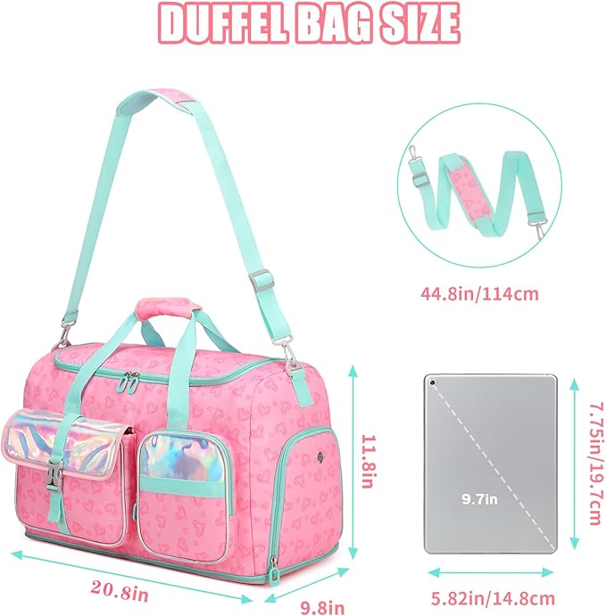 Women's Gym Bag Travel Duffel 40L Expandable 8L with Shoe Compartment Wet Pocket for Yoga Fitness Overnight Weekender Black, Pink