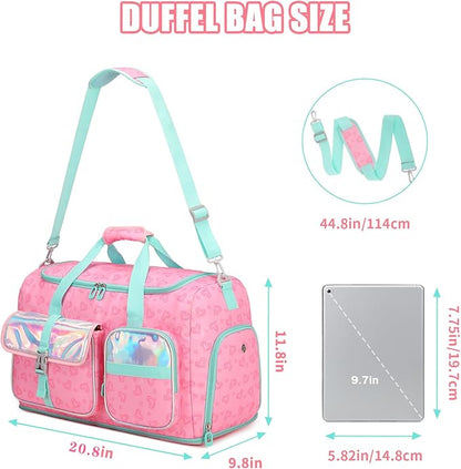 Women's Gym Bag Travel Duffel 40L Expandable 8L with Shoe Compartment Wet Pocket for Yoga Fitness Overnight Weekender Black, Pink