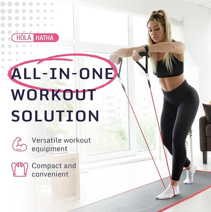 HolaHatha Resistance Band Fitness Set - 100-Pound Max, Home Gym Workout Kit with 5 Bands, Handles, Ankle Loops, Door Anchor, & Carry Bag