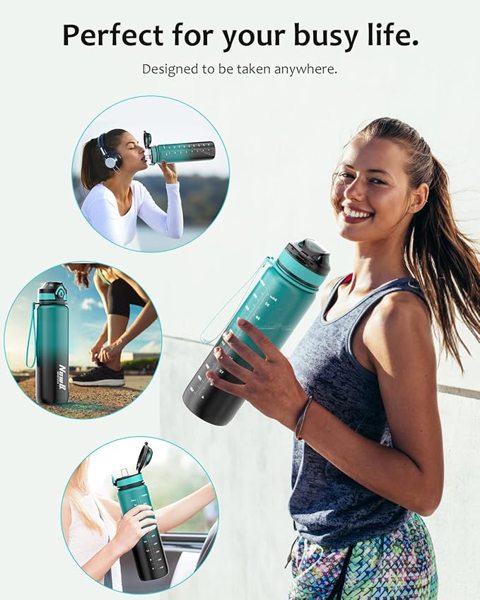 One Touch Sport Water Bottle (Pack of 1) with Carry Handle, Leak Proof, Flip Top Lid, BPA Free, Tritan Material Water Bottle, Ideal Gift for Travel, Gym and Outdoor Fitness | 22 oz, 34 oz