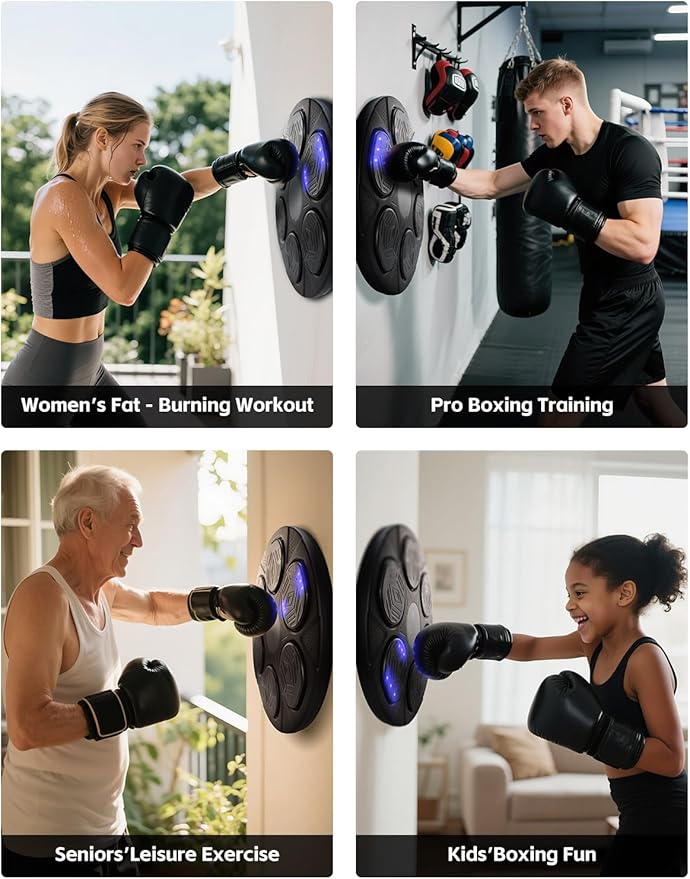 2026 Music Boxing Machine for Adults ＆ Kids, 9 Modes ＆ 9 Speeds Bluetooth Smart Boxing Machine with Gloves, Wall Punching Machines Reflex Training for Game, Home, Office, Gym