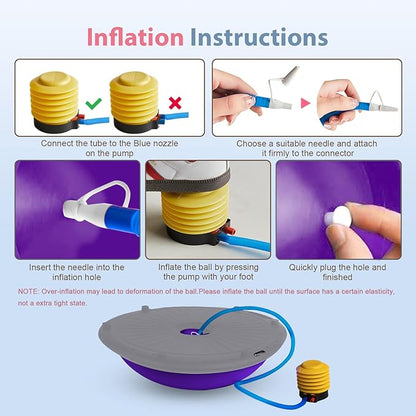 Half Balance Ball Trainer, Inflatable 19/23 Inch Half Exercise Ball with Resistance Bands and Pilates Ball, Non-Slip 660lbs Capacity Yoga Ball for Home Gym Full Body Workouts