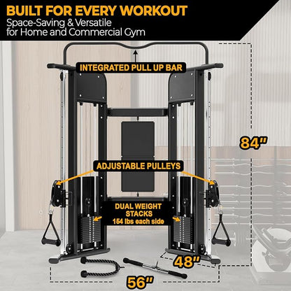 Functional Trainer Cable Machine Home Gym Exercise Equipment - Adjustable Pulley System: Ultimate Workout Equipment for Full-Body Strength, Flexibility & Balance - Dual Weight Stacks Fitness Training