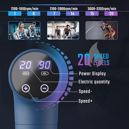 cotsoco Massage Gun Deep Tissue, Muscle Massage Gun Back Massager for Pain Relief, 20 Speeds Handheld Electric Massager Tool with Silent Brushless Motor, Suitable for Gym Office Home Travel