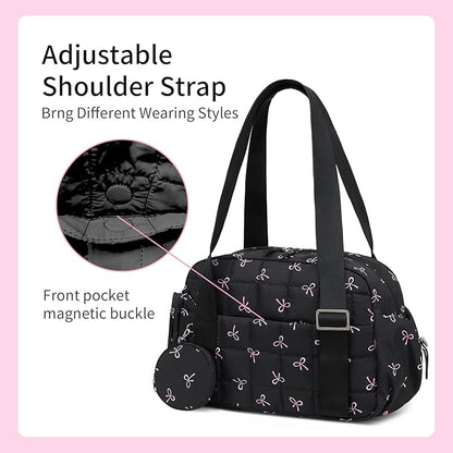 CAMTOP Mini Gym Bag for Women, Small Gym Tote Bag Puffy Quilted Sports Duffel Bag with Wet Compartment and Coin Purse Duffel Bags Dance Yoga Workout Bag for Gifts