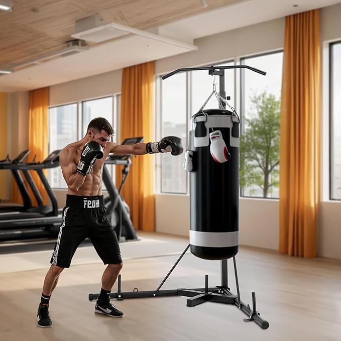 VEVOR 2 in 1 Punching Bag Stand, Steel Heavy Duty Workout Equipment,Freestanding Sandbag Rack,for Home Gym Fitness