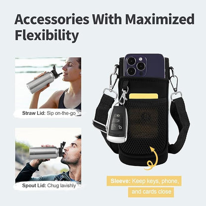 32 oz Insulated Water Bottle with Straw, Stainless Steel Triple Wall Vacuum Sports Water Jug, Leakproof Hydro Cup Flask with Paracord Handle & Straw Spout Lids & DIY Stickers