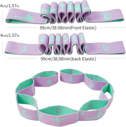 2 PCS Adjustable Extended Children's Stretching Straps with 8 Loops, Multi-Functional Elastic Stretch Bands for Gymnastics, Dance, Latin Training, Ballet, Exercise, Yoga