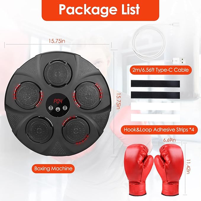 KOCASO Music Boxing Machine with Boxing Gloves - Wireless Smart Music Boxing Machine, 9 Speeds & 9 Modes Light - Wall Boxing Punching Pad Electronic Workout Machine for Home Gym