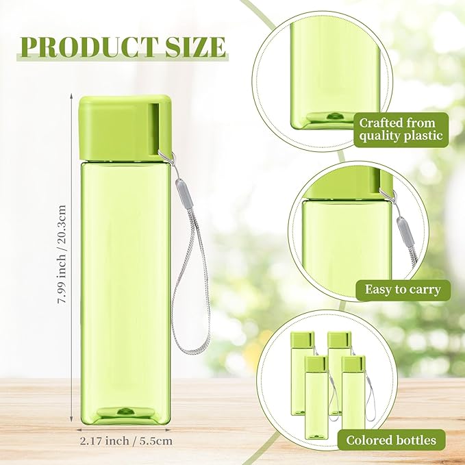 Mifoci 20 Pieces Water Bottle Bulk 17 oz Plastic Water Bottles Bulk Gym Sports Adults Reusable Large Drinking Cups for Outdoor Fitness(Green,Rectangle)