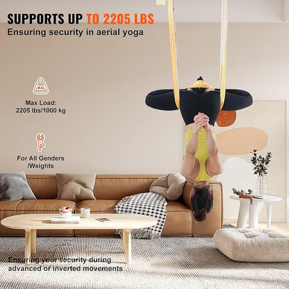 VEVOR Aerial Silk & Yoga Swing, Aerial Yoga Hammock Kit with 100gsm Nylon Fabric, Full Rigging Hardware & Easy Set-up Guide, Antigravity Flying for All Levels Fitness Bodybuilding