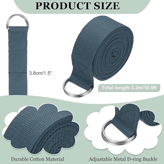 Yoga Strap for Stretching, Athletic Stretch Band with Adjustable Metal D Ring Buckle Yoga Bands