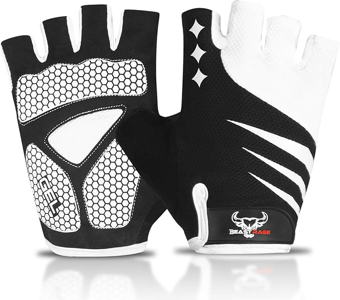 BEAST RAGE Half Finger Cycling Gloves for Men Women, Gel Padded Anti-Slip Shock Absorbing Weight Lifting Gym Gloves Cycle Mountain Bike Gloves for MTB, Biking, Hiking