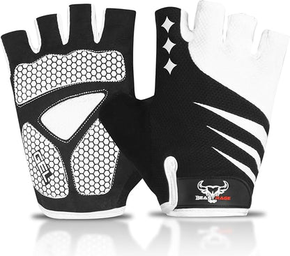 BEAST RAGE Half Finger Cycling Gloves for Men Women, Gel Padded Anti-Slip Shock Absorbing Weight Lifting Gym Gloves Cycle Mountain Bike Gloves for MTB, Biking, Hiking