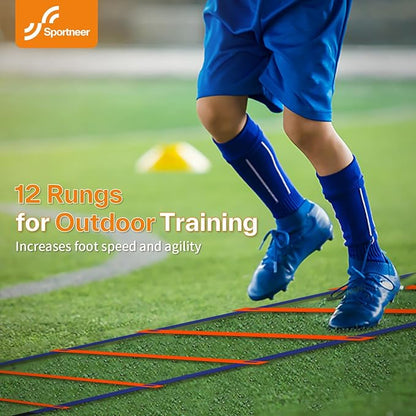 Sportneer Agility Ladder Speed Training Set 12 Rungs 20ft Detachable Exercise Ladders in 2pcs (6 rungs Each) with Ground Stakes for Soccer Football Footwork Training Ladder with Carry Bag