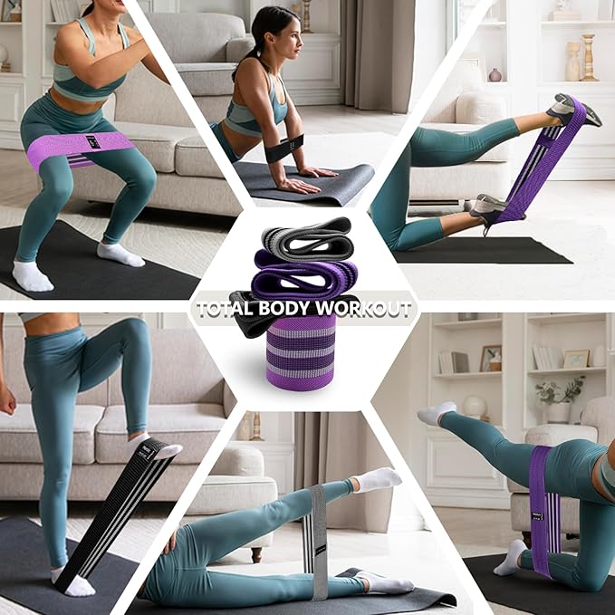 Exercise Bands, 3 Levels Fabric Resistance Bands for Working Out, Workout Bands Resistance for Women & Men, Multi-Colored Fabric Booty Bands for Leg Strength Training, Rehab, Yoga